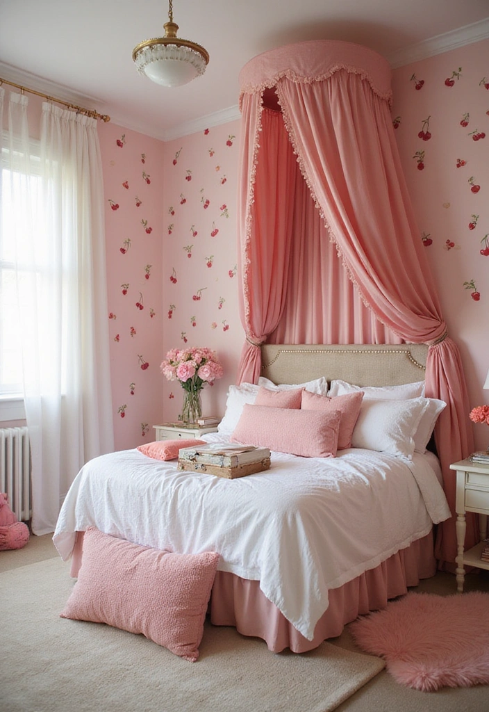 15 Gorgeous Cherry Color Bedroom Decor Inspirations for Every Girl's Dream Space! - 10. Whimsical Cherry Dreams
