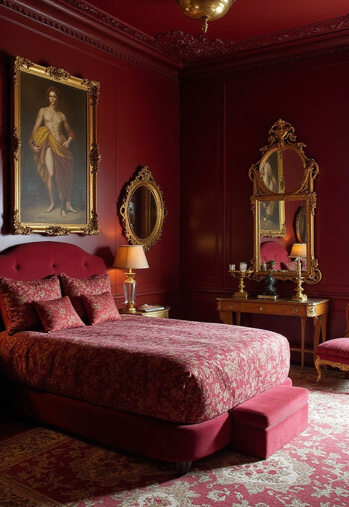 15 Gorgeous Cherry Color Bedroom Decor Inspirations for Every Girl's Dream Space! - 2. Cherry and Gold Glam
