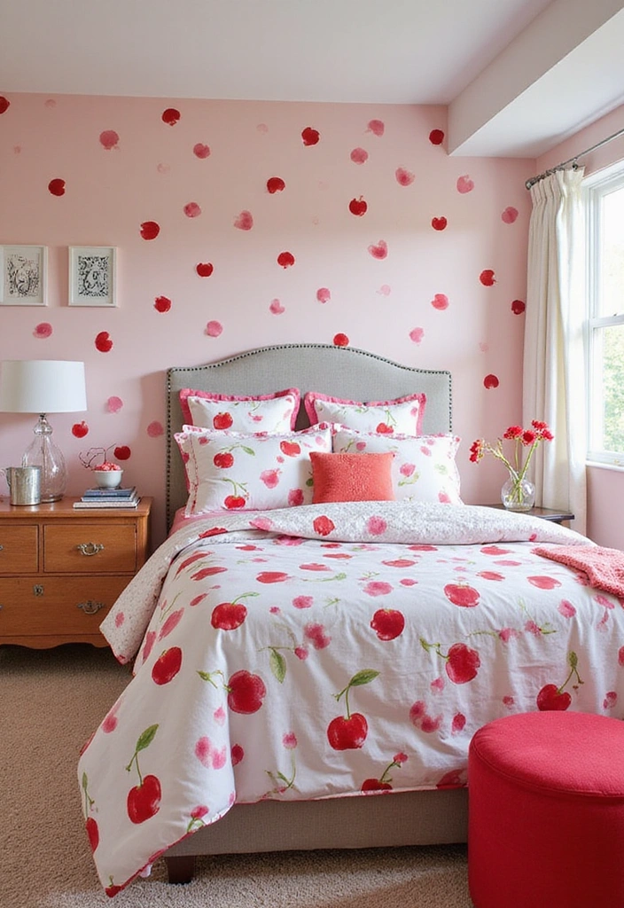 15 Gorgeous Cherry Color Bedroom Decor Inspirations for Every Girl's Dream Space! - 4. Fun with Patterns