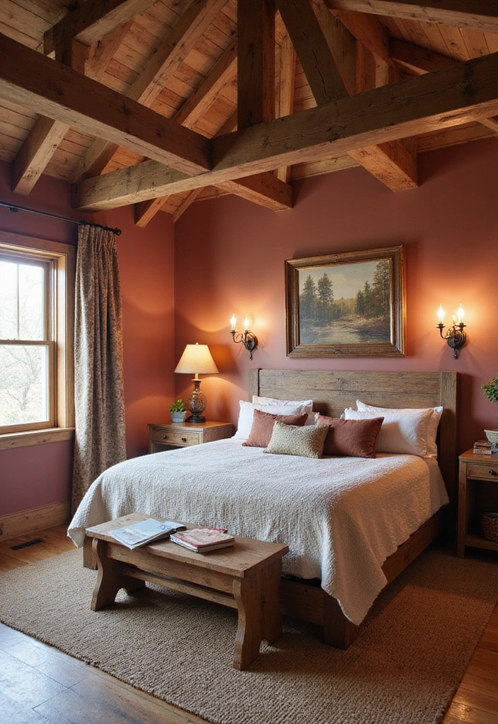 15 Gorgeous Cherry Color Bedroom Decor Inspirations for Every Girl's Dream Space! - 5. Rustic Cherry Retreat
