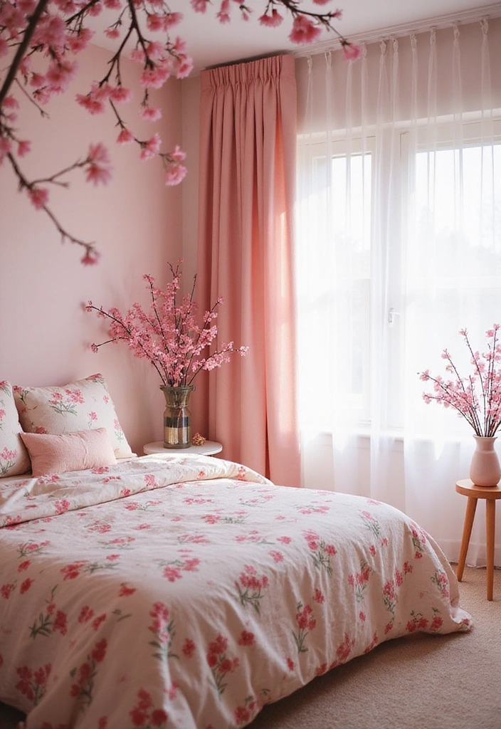 15 Gorgeous Cherry Color Bedroom Decor Inspirations for Every Girl's Dream Space! - 6. Cherry Blossom Inspiration