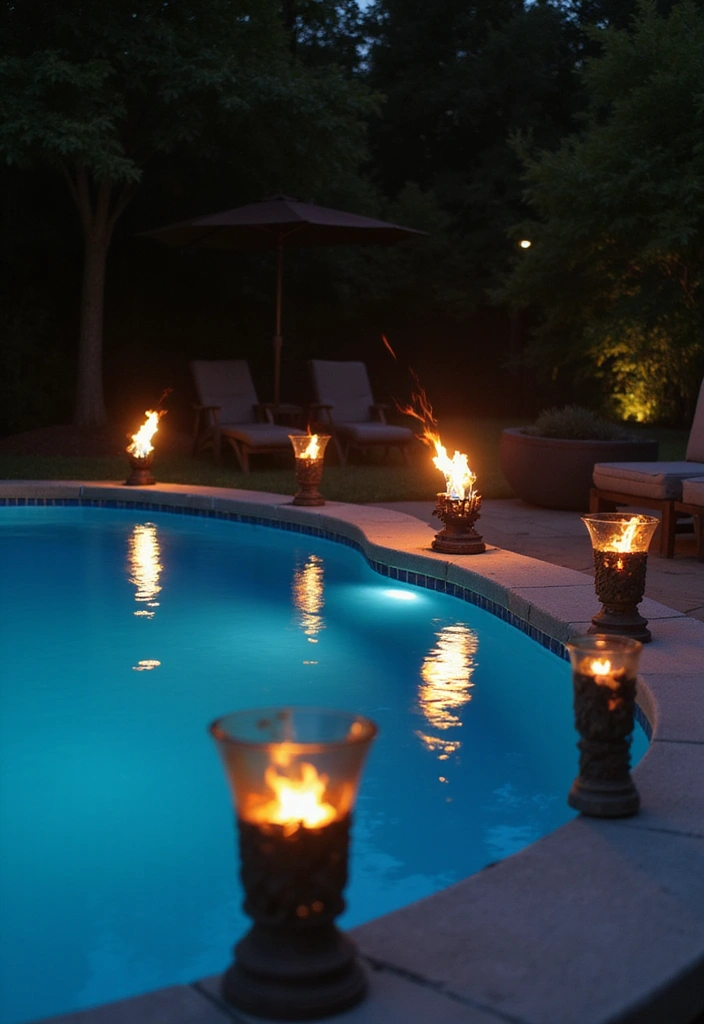 15 Gorgeous Ways to Decorate Your Above Ground Pool Area for Ultimate Relaxation! - 13. Tiki Torches