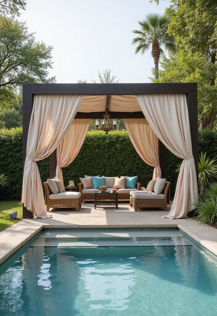 15 Gorgeous Ways to Decorate Your Above Ground Pool Area for Ultimate Relaxation! - 5. Chic Poolside Canopy