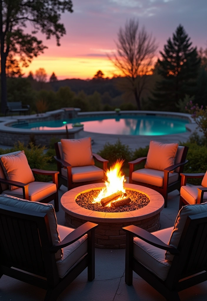 15 Gorgeous Ways to Decorate Your Above Ground Pool Area for Ultimate Relaxation! - 6. Cozy Fire Pit