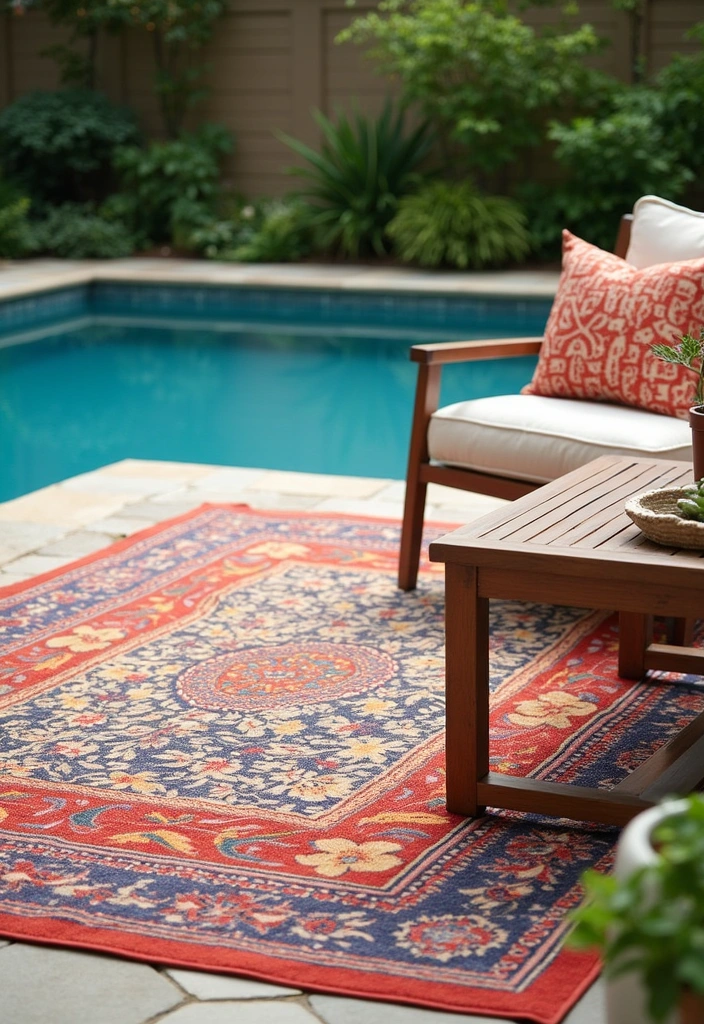 15 Gorgeous Ways to Decorate Your Above Ground Pool Area for Ultimate Relaxation! - 8. Outdoor Rugs