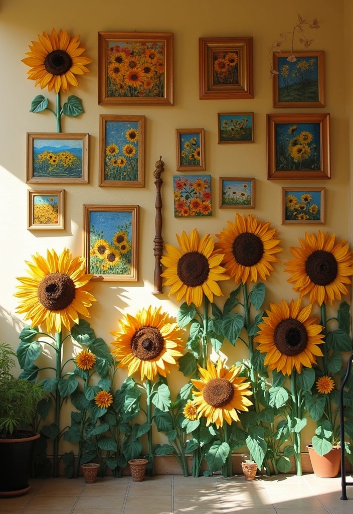 15 Stunning Sunflower Wall Art Ideas That Will Brighten Your Home Instantly! - 13. Layered Sunflower Art