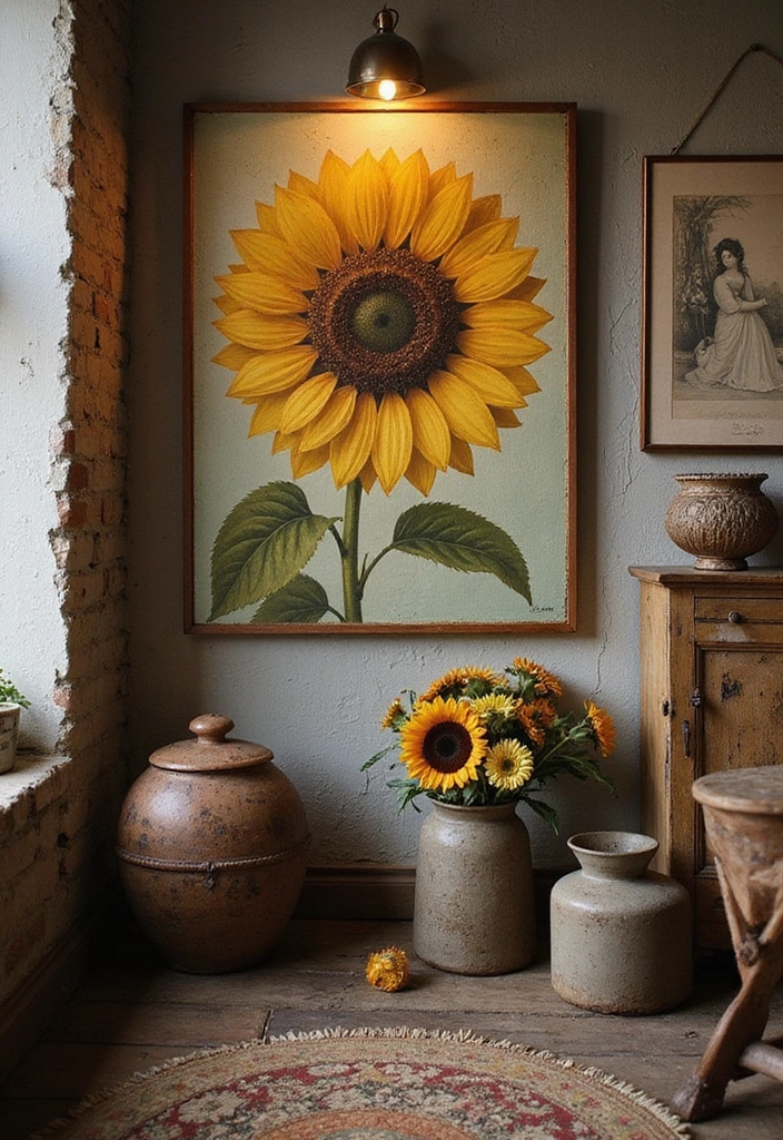 15 Stunning Sunflower Wall Art Ideas That Will Brighten Your Home Instantly! - 4. Vintage Sunflower Art