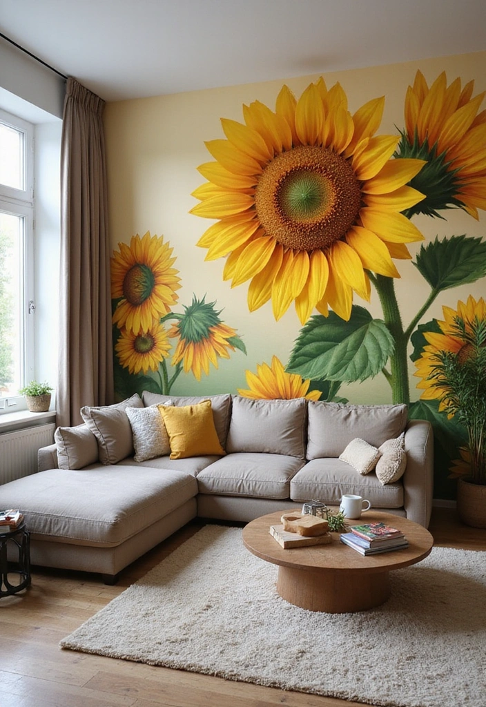 15 Stunning Sunflower Wall Art Ideas That Will Brighten Your Home Instantly! - 8. Sunflower-Inspired Wall Murals
