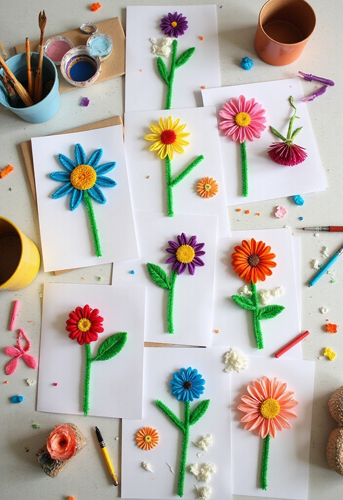 18 Fun Pipe Cleaner Flower Activities That Will Keep Your Kids Busy for Hours! - 7. Pipe Cleaner Flower Greeting Cards