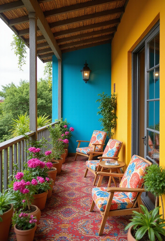 12 Eye-Catching Balcony Patterns That'll Make You Want to Spend All Day Outside! - 5. Bold Color Combo