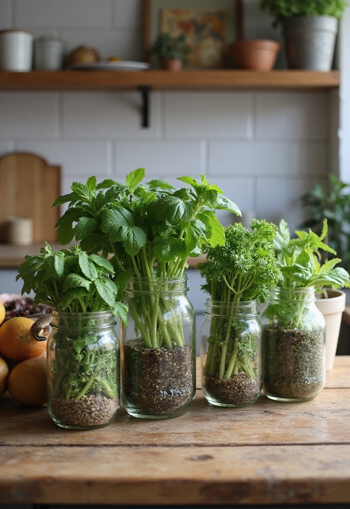 12 Indoor Herb Garden Ideas That Will Spice Up Your Cooking (Wait Until You See #4!) - 3. Mason Jar Herb Garden