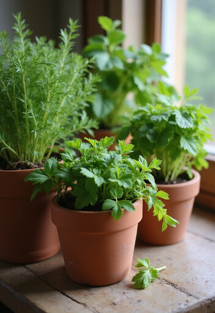 12 Indoor Herb Garden Ideas That Will Spice Up Your Cooking (Wait Until You See #4!) - 9. Clay Pot Herb Garden