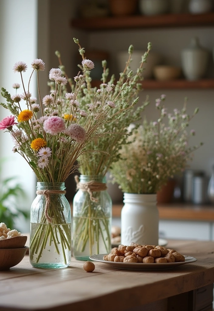 12 Stunning Vase Decor Ideas That’ll Transform Your Home into a Floral Wonderland! - 1. Rustic Jars for a Cozy Vibe