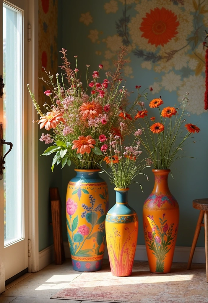 12 Stunning Vase Decor Ideas That’ll Transform Your Home into a Floral Wonderland! - 8. Brightly Painted Wooden Vases
