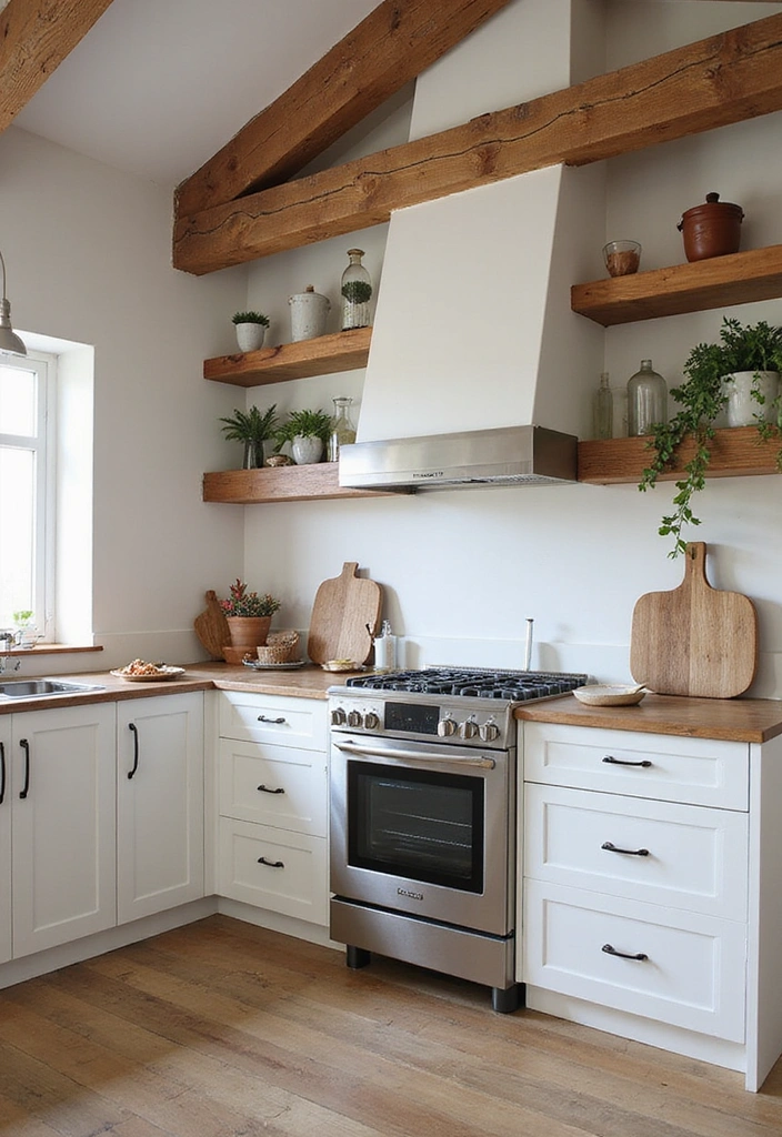 12 Stunning Wall Beam Ideas That'll Transform Your Home into a Rustic Retreat! - 10. Beams and Open Shelving for Functional Decor