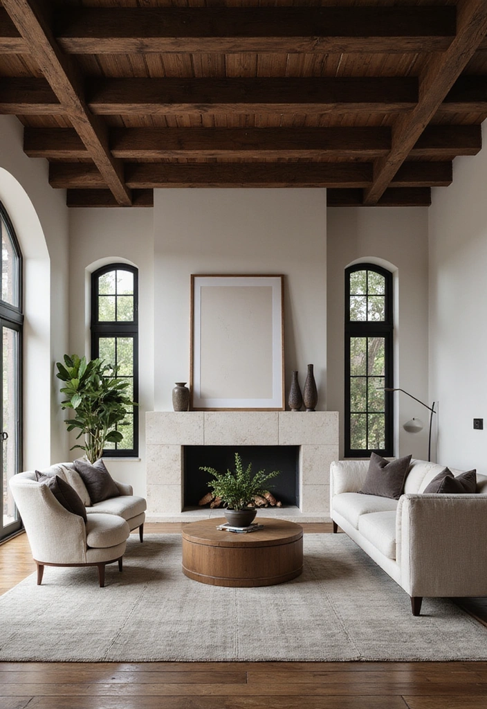 12 Stunning Wall Beam Ideas That'll Transform Your Home into a Rustic Retreat! - 3. Dark Stained Beams for a Dramatic Touch