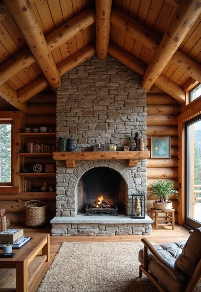 12 Stunning Wall Beam Ideas That'll Transform Your Home into a Rustic Retreat! - 8. Rustic Beams Complementing Stone Features