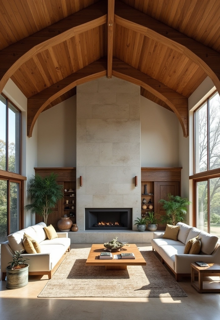 12 Stunning Wall Beam Ideas That'll Transform Your Home into a Rustic Retreat! - 9. Vaulted Ceiling Beams for Dramatic Depth