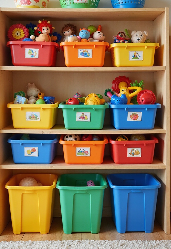 13 Genius Play Space Organization Hacks That'll Keep the Chaos at Bay! - 1. Color-Coded Storage Bins