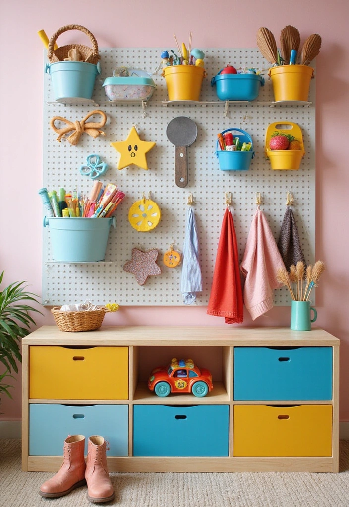 13 Genius Play Space Organization Hacks That'll Keep the Chaos at Bay! - 10. Pegboard Organization