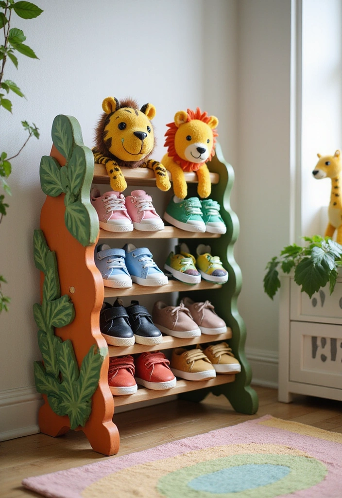13 Whimsical Shoe Racks for Kids That Spark Imagination (You Won't Believe #7!) - 10. Jungle Safari Shoe Rack