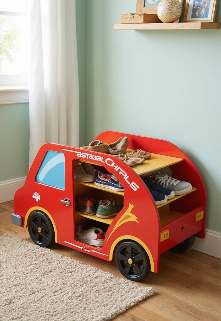 13 Whimsical Shoe Racks for Kids That Spark Imagination (You Won't Believe #7!) - 3. Race Car Shoe Rack