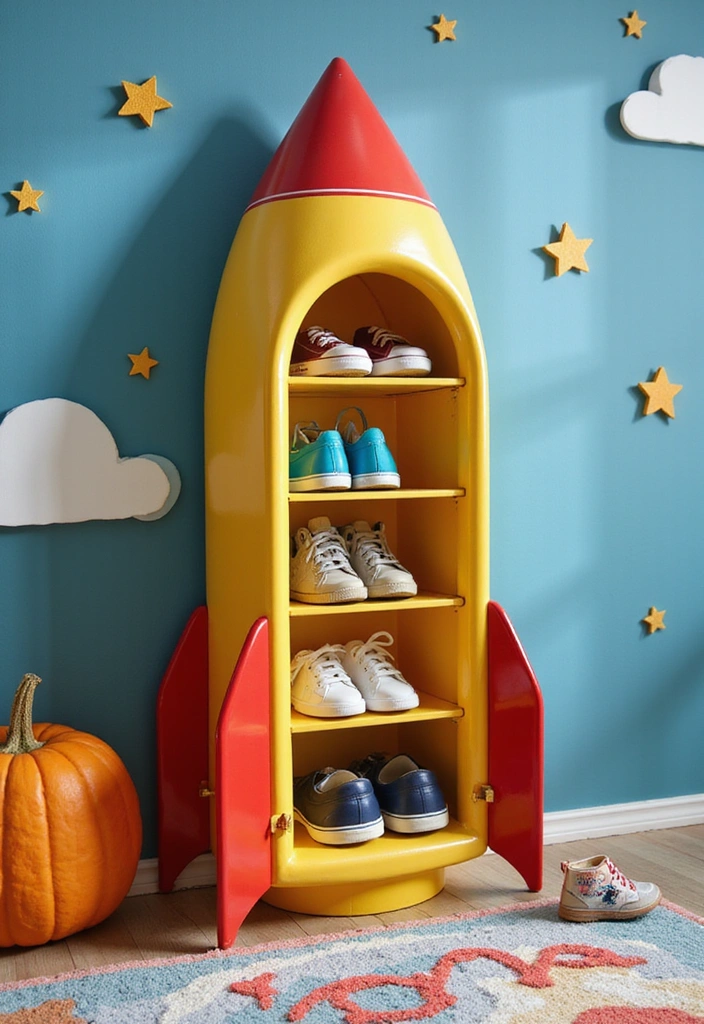 13 Whimsical Shoe Racks for Kids That Spark Imagination (You Won't Believe #7!) - 6. Rocket Ship Shoe Rack