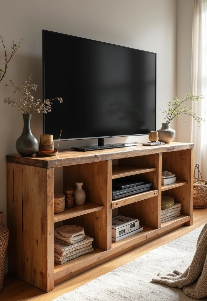 14 Rustic Wooden Cabinets That Will Bring Farmhouse Charm to Your Home (You’ll Love #2!) - 5. Rustic TV Console