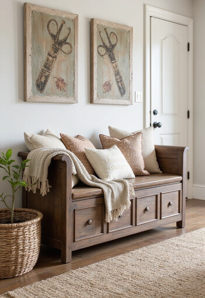 14 Rustic Wooden Cabinets That Will Bring Farmhouse Charm to Your Home (You’ll Love #2!) - 9. Rustic Storage Bench
