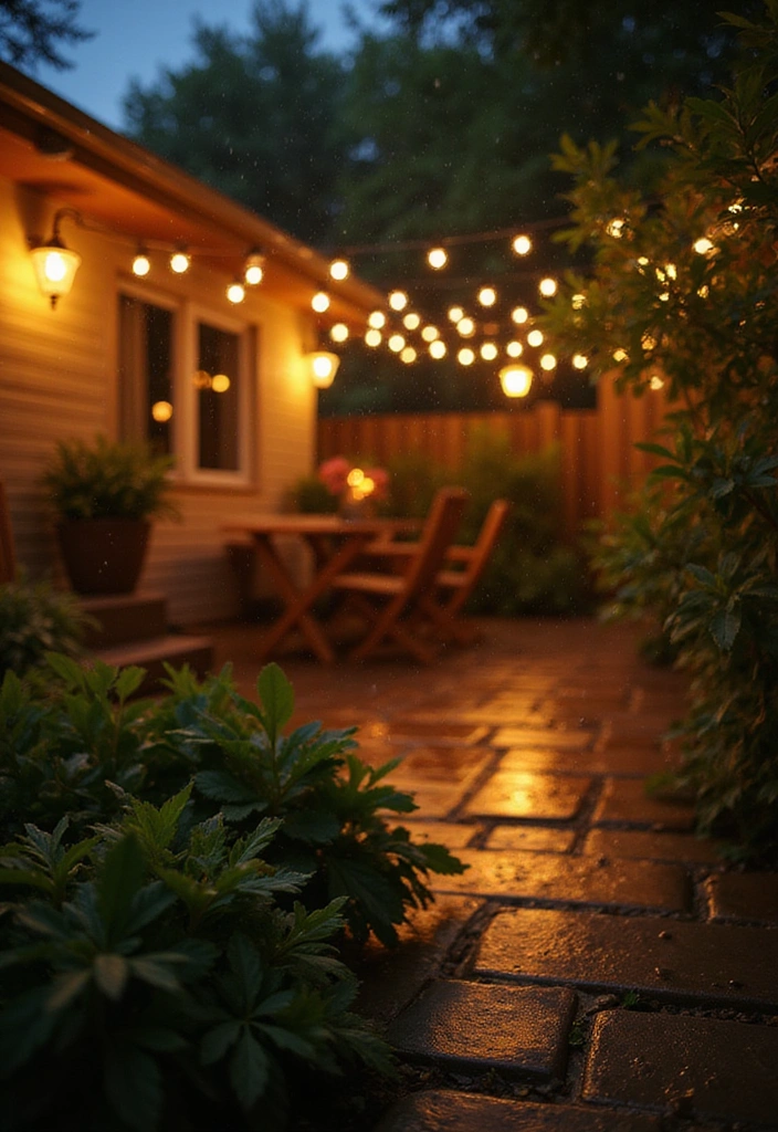15 Cozy Backyard Decor Ideas for Monsoon Days That'll Make You Love the Rain! - 1. String Lights for Warm Ambiance