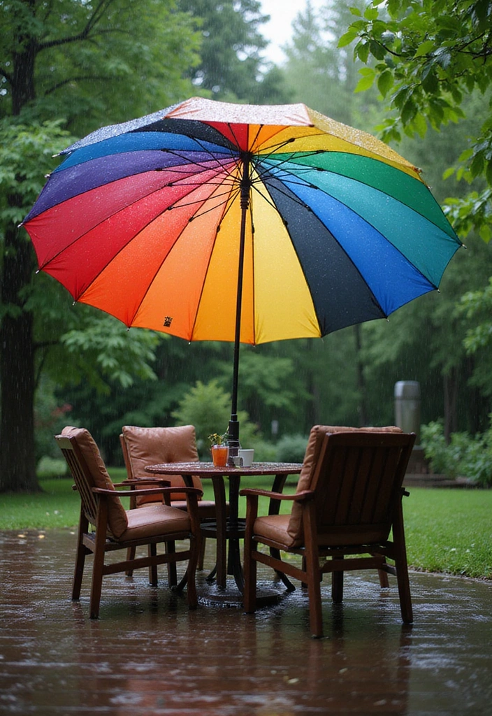 15 Cozy Backyard Decor Ideas for Monsoon Days That'll Make You Love the Rain! - 9. Decorative Garden Umbrellas