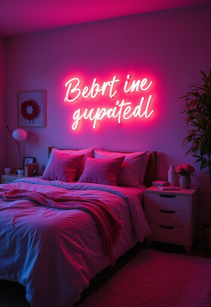 15 Cozy Bedroom Lighting Hacks That Will Set the Mood (Try Not to Fall Asleep Before #10!) - 7. Neon Signs for a Modern Twist