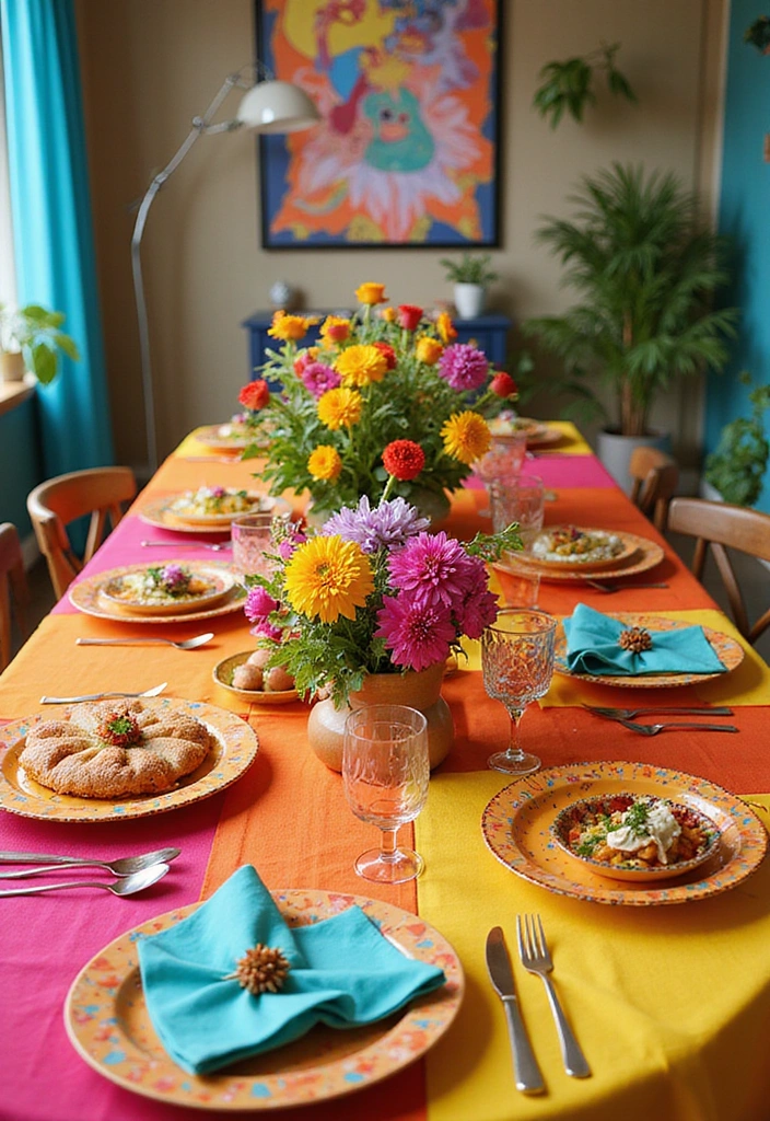 15 Festive Dining Table Cloths to Elevate Your Seasonal Home Decor! - 10. Bright and Bold Colors
