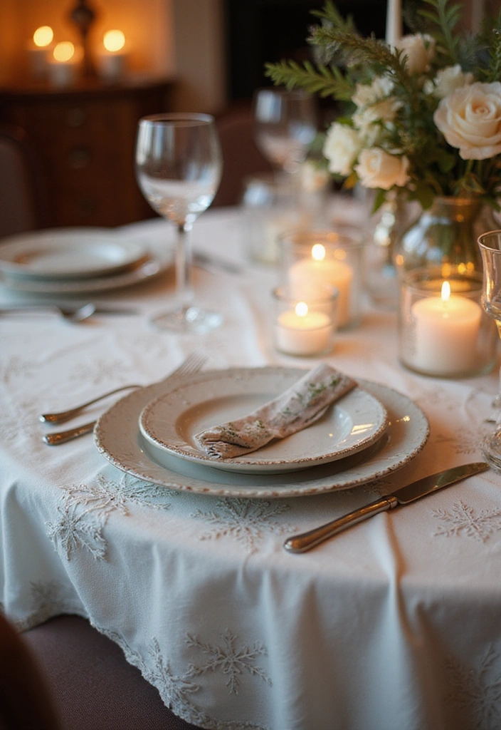 15 Festive Dining Table Cloths to Elevate Your Seasonal Home Decor! - 2. Elegant Snowflake Patterns