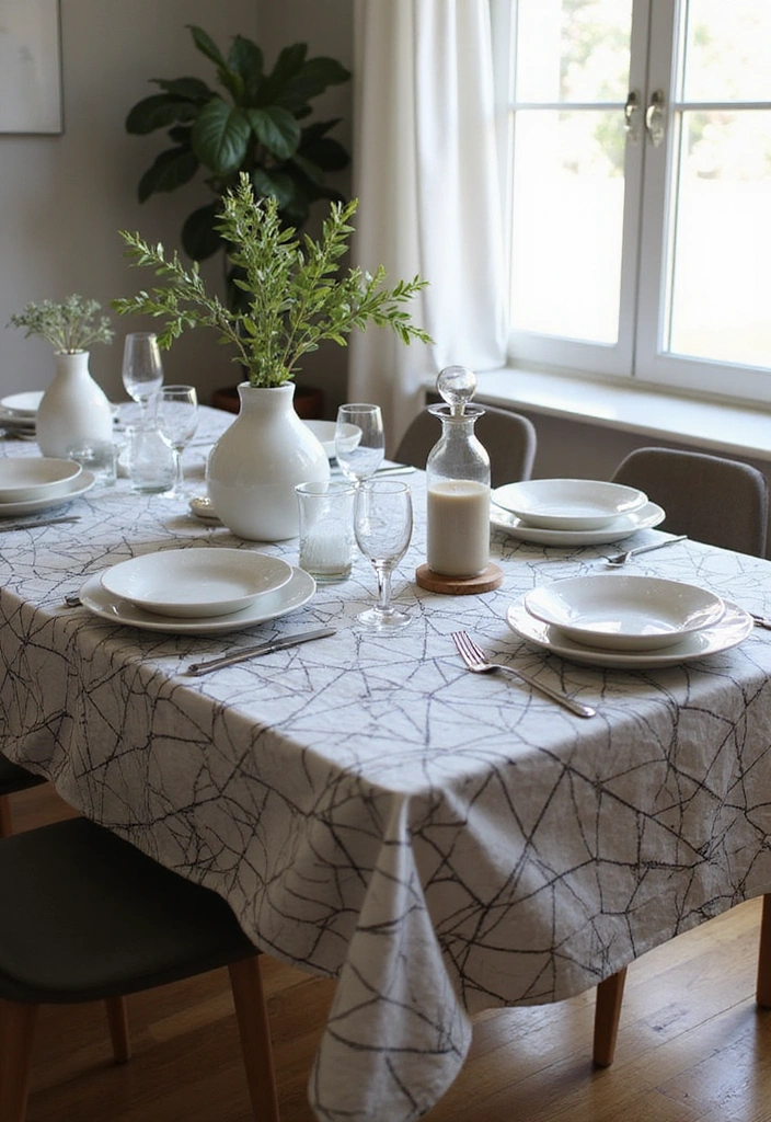15 Festive Dining Table Cloths to Elevate Your Seasonal Home Decor! - 8. Modern Geometric Designs