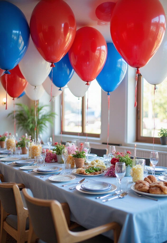 15 Festive Patriotic Table Decor Ideas That'll Make Your July 4th Celebration Unforgettable! - 11. Festive Balloons