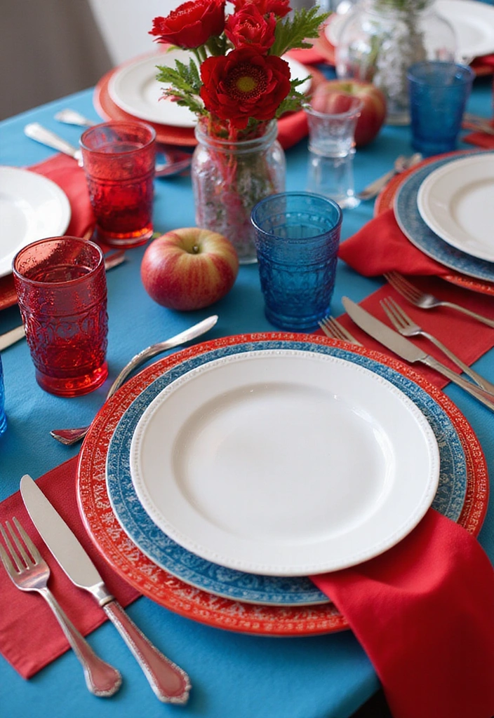 15 Festive Patriotic Table Decor Ideas That'll Make Your July 4th Celebration Unforgettable! - 4. Colorful Place Settings