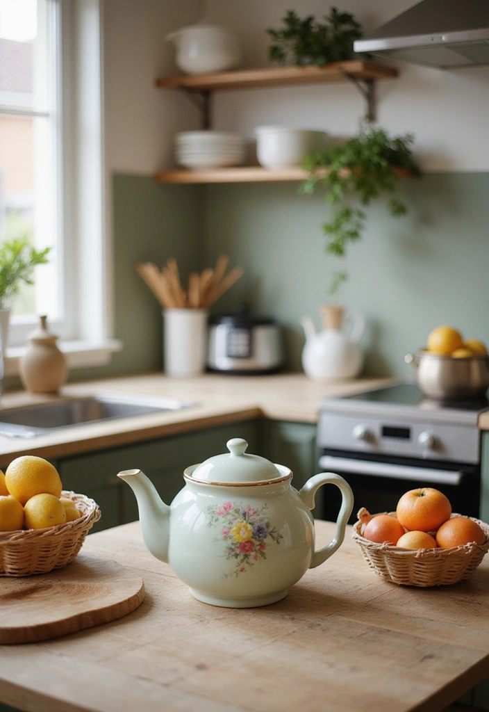 15 Pastel Kitchen Decor Ideas That Will Make You Fall in Love with Cooking Again! - 6. Pastel Teapots and Baskets