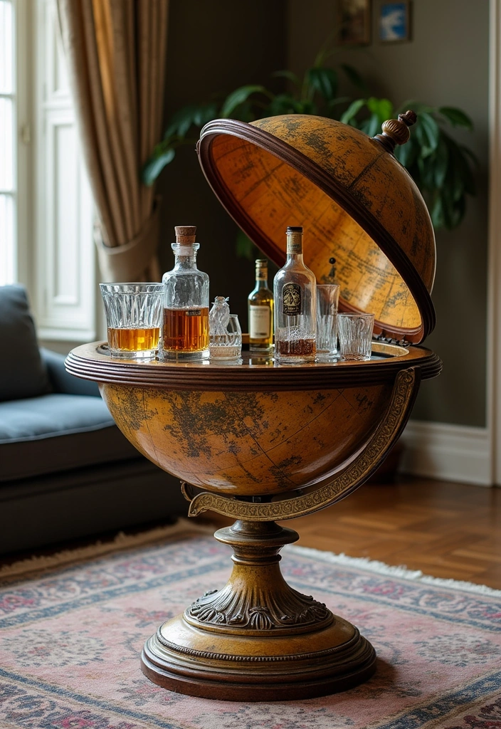 15 Stunning Antique Showpieces That'll Make Your Living Room a Conversation Starter! - 6. Antique Globe Bar
