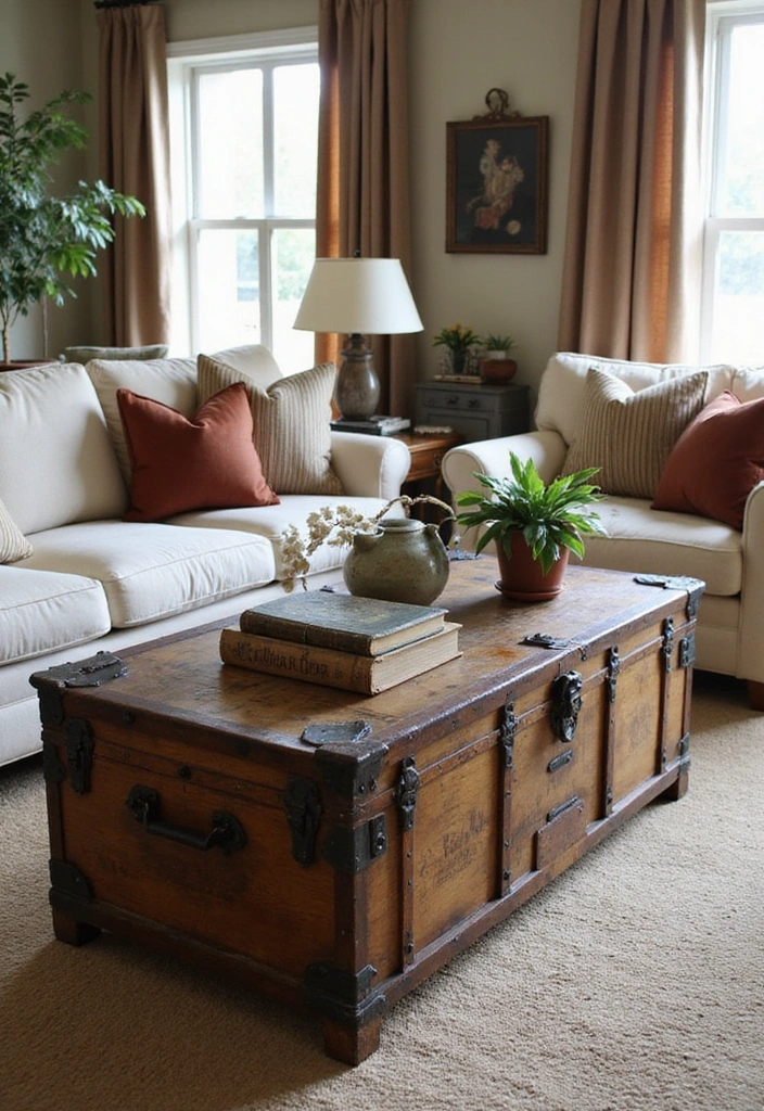 15 Stunning Antique Showpieces That'll Make Your Living Room a Conversation Starter! - 8. Rustic Wooden Trunk