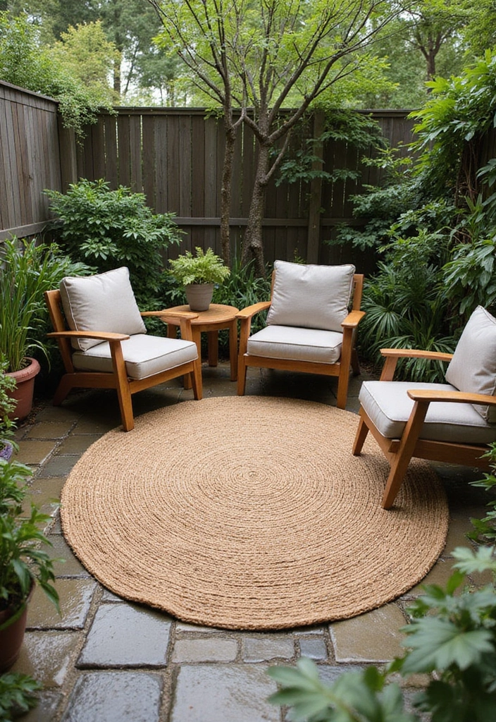 15 Stunning Rain Garden Decor Ideas That'll Make You Love the Wet Weather! - 13. Weather-Resistant Rugs