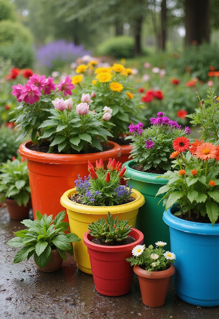 15 Stunning Rain Garden Decor Ideas That'll Make You Love the Wet Weather! - 8. Vibrant Planters