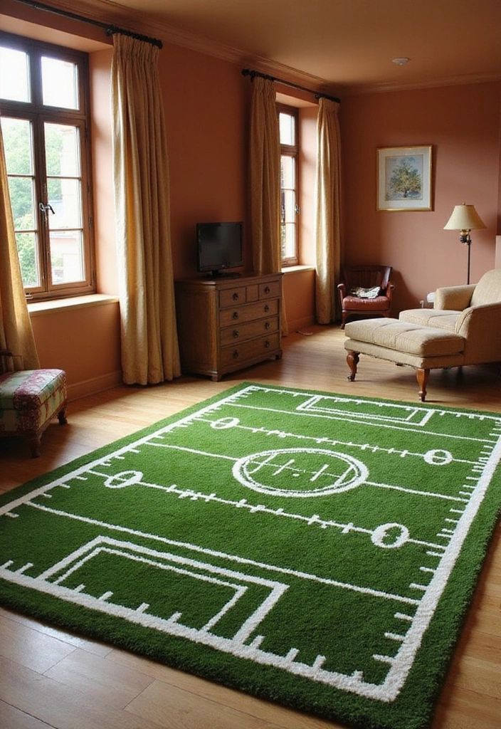 15 Touchdown-Worthy Football Decor Ideas for Your Dream Bedroom (You'll Want #7!) - 4. Area Rugs That Score Big