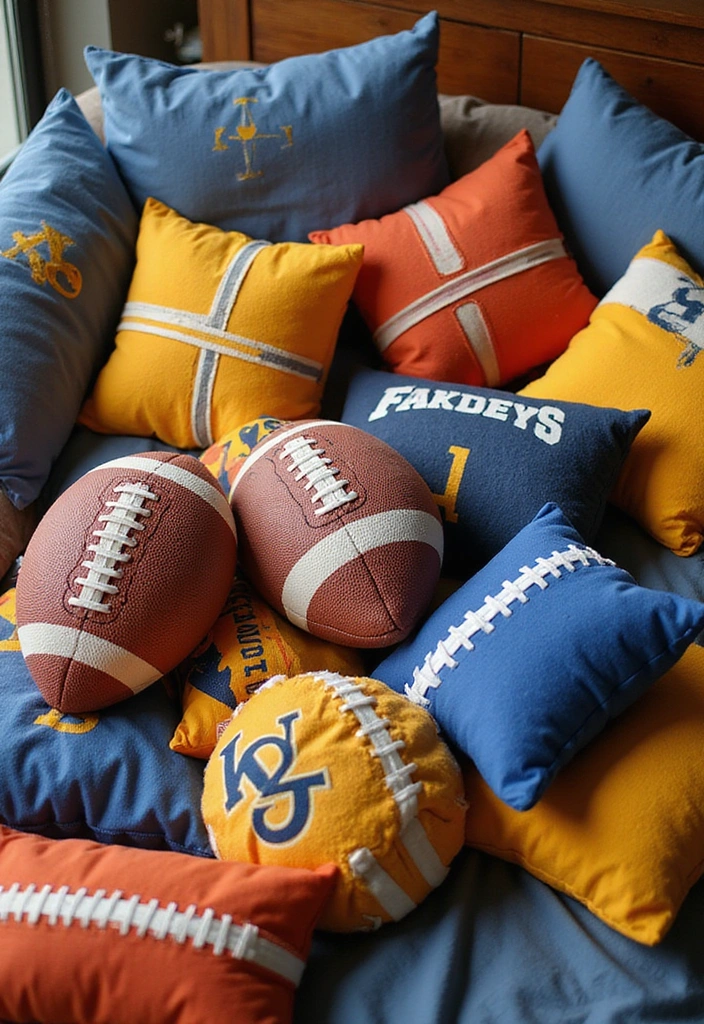 15 Touchdown-Worthy Football Decor Ideas for Your Dream Bedroom (You'll Want #7!) - 5. Throw Pillows for Extra Comfort