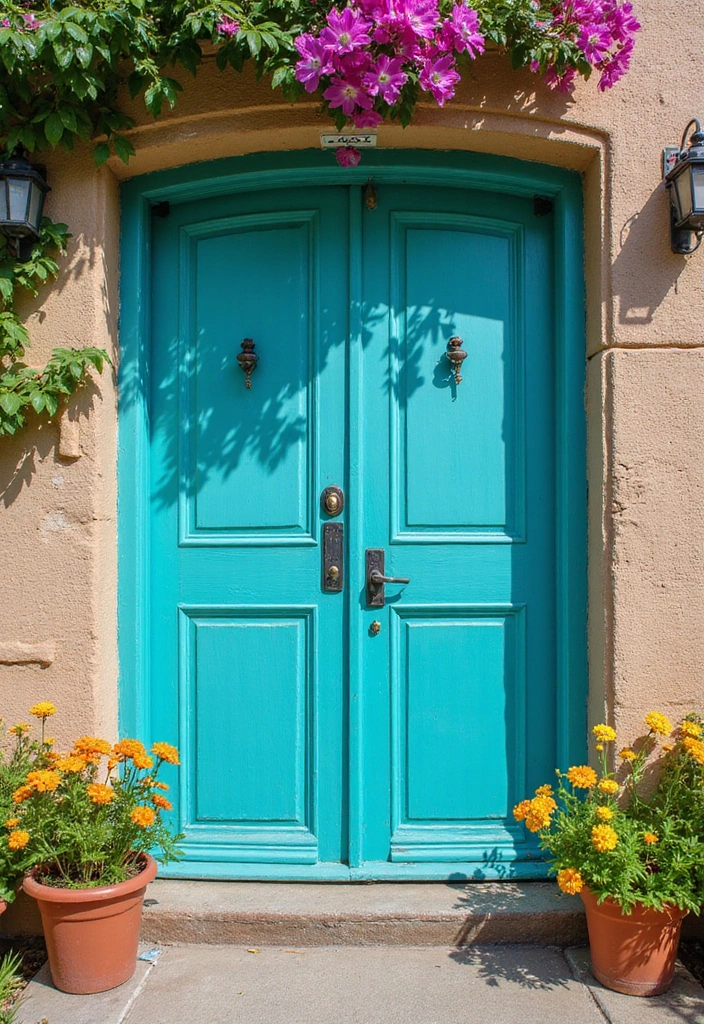 16 Bold Painted Wooden Doors That Will Transform Your Home's Vibe (You’ll Love #7!) - 14. Playful Turquoise