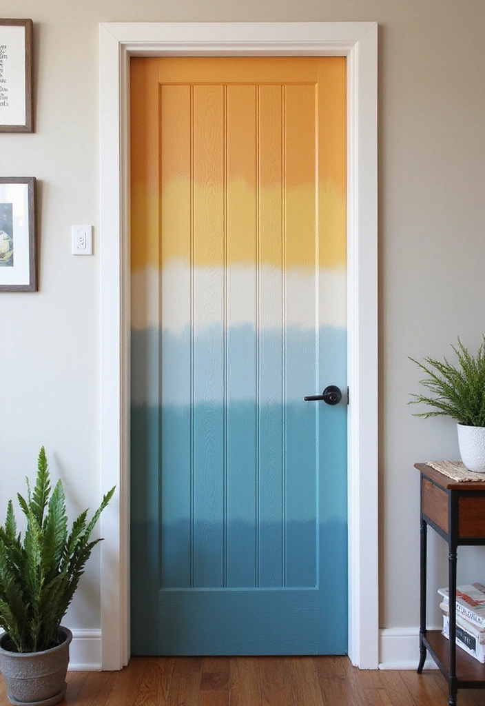 16 Bold Painted Wooden Doors That Will Transform Your Home's Vibe (You’ll Love #7!) - 16. Unique Ombre Effect