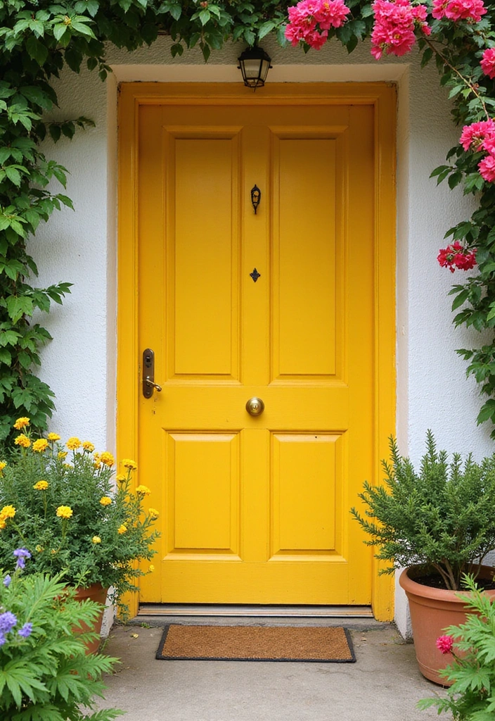 16 Bold Painted Wooden Doors That Will Transform Your Home's Vibe (You’ll Love #7!) - 3. Cheerful Sunny Yellow