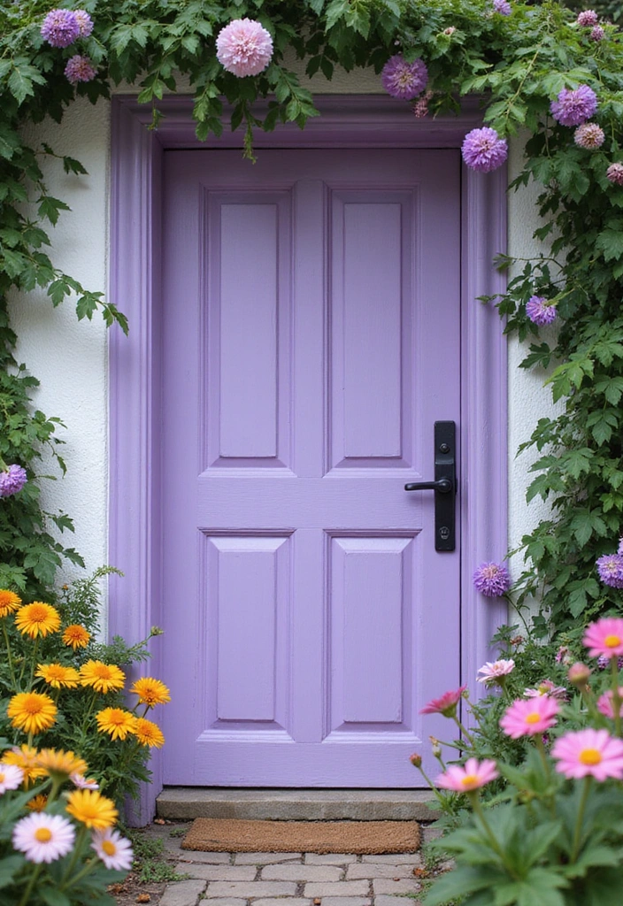 16 Bold Painted Wooden Doors That Will Transform Your Home's Vibe (You’ll Love #7!) - 6. Whimsical Lavender