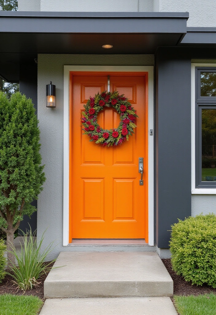 16 Bold Painted Wooden Doors That Will Transform Your Home's Vibe (You’ll Love #7!) - 7. Bold Tangerine