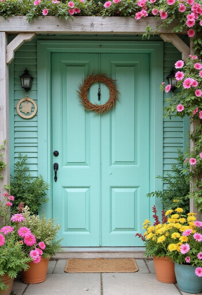 16 Bold Painted Wooden Doors That Will Transform Your Home's Vibe (You’ll Love #7!) - 9. Refreshing Mint Green